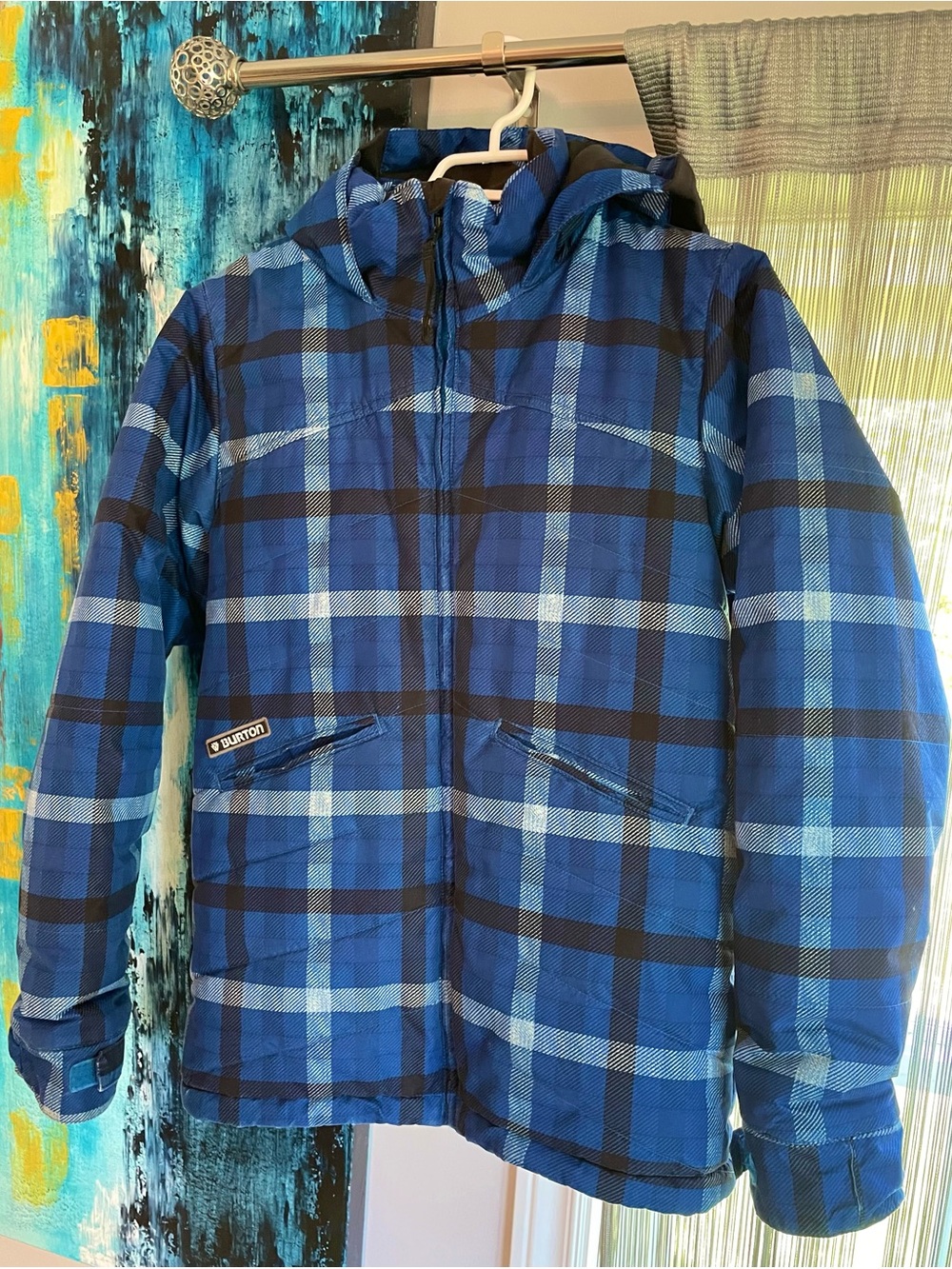 Burton Blue Plaid Hooded Puffer Jacket